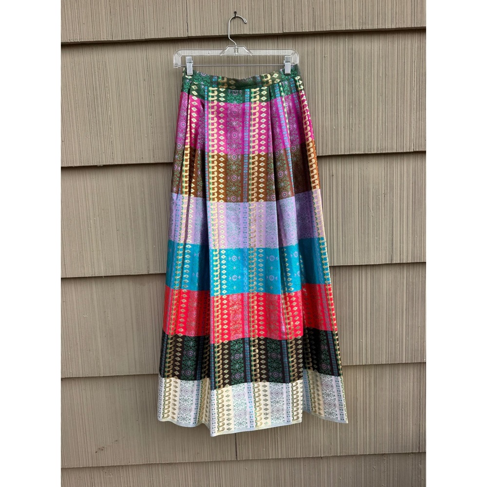 malbe maxi skirt size XS metallic stripe multicolored pleated vintage long